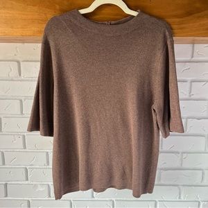 Talbots Short sleeve round neck back zip sweater, Taupe Brown, Extra Large XL